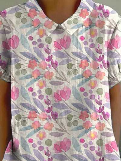 Watercolor Spring Garden Floral Repeat Pattern Printed | Women's Casual Cotton Shirt