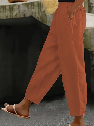 Ayanna Elastic Waist Pockets Plain Pants