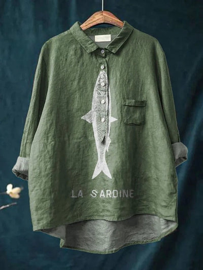 Sardine Fish Graphic Printed | Women's Casual Cotton Shirt