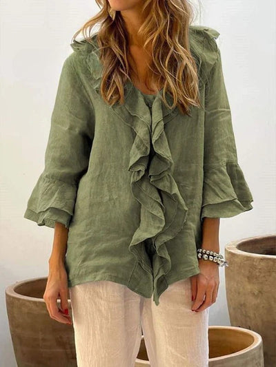 Women's Ruffles | Casual Cotton And 3/4 Sleeves Shirt