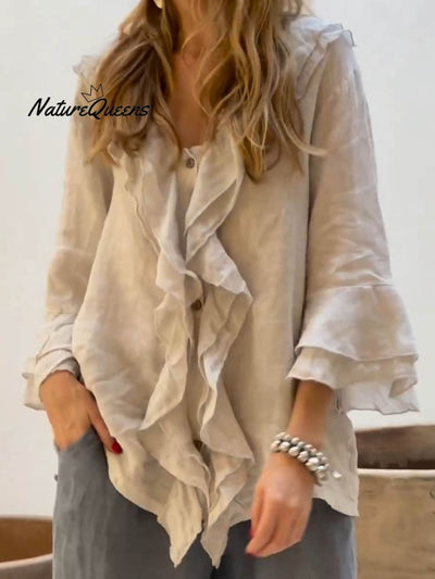 Women's Ruffles | Casual Cotton And 3/4 Sleeves Shirt
