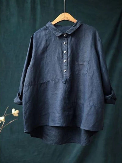 Women's Lapel Neck | Casual Solid Color Cotton Long Sleeve Shirt