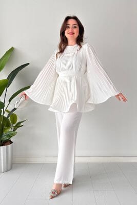 Romy Pleated Flare Tops Trousers Set