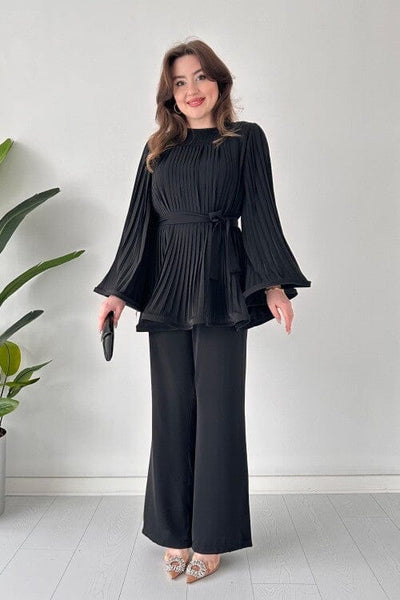 Romy Pleated Flare Tops Trousers Set