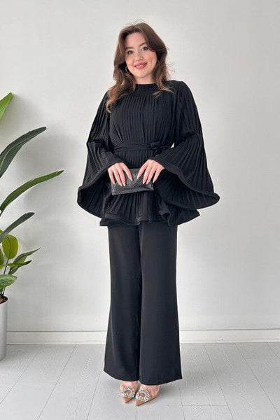 Romy Pleated Flare Tops Trousers Set