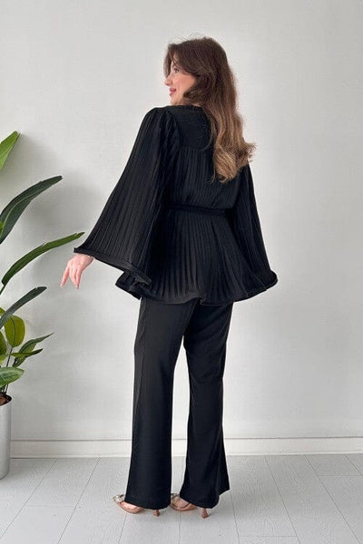 Romy Pleated Flare Tops Trousers Set