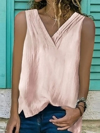 Women's V-Neck Hem Split | Sleeveless Shirt