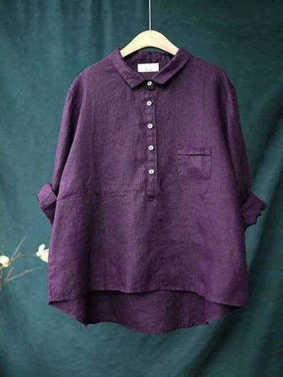 Women's Lapel Neck | Casual Solid Color Cotton Long Sleeve Shirt