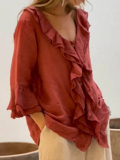 Women's Ruffles | Casual Cotton And 3/4 Sleeves Shirt
