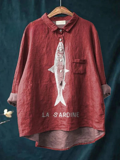 Sardine Fish Graphic Printed | Women's Casual Cotton Shirt
