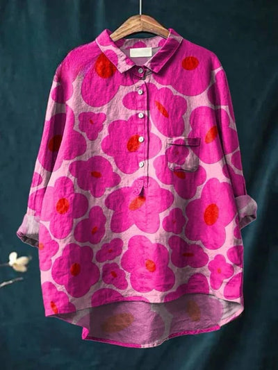 Vibrant Pink Floral Pattern Printed | Women's Casual Cotton Shirt