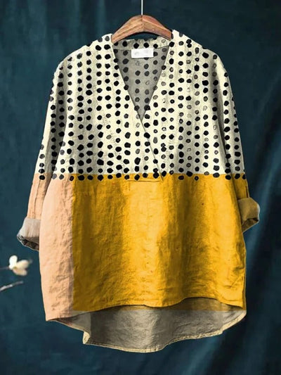 Women's Yellow Color-blocked Dots Print | Casual Cotton Shirt