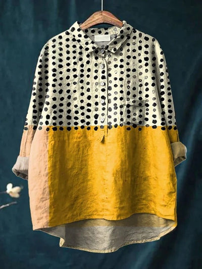 Women's Yellow Color-blocked Dots Print | Casual Cotton Shirt