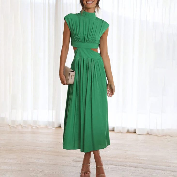 DIANA | PLEATED DRESS WITH HIGH COLLAR