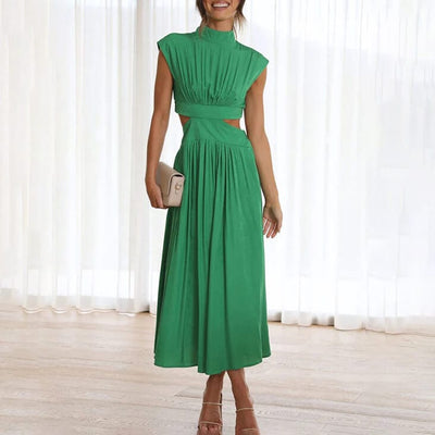 DIANA | PLEATED DRESS WITH HIGH COLLAR