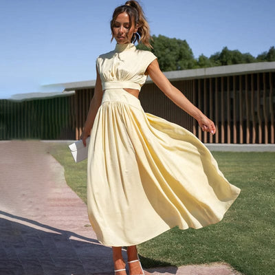 DIANA | PLEATED DRESS WITH HIGH COLLAR
