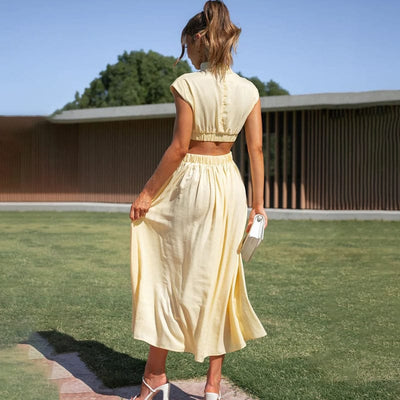 DIANA | PLEATED DRESS WITH HIGH COLLAR
