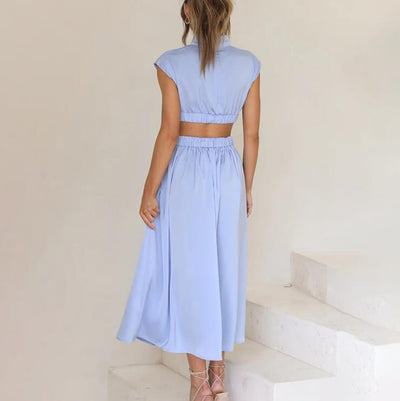 DIANA | PLEATED DRESS WITH HIGH COLLAR