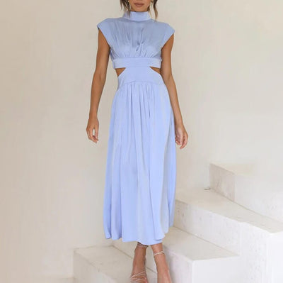 DIANA | PLEATED DRESS WITH HIGH COLLAR