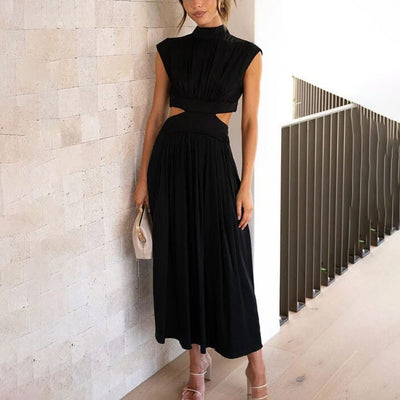 DIANA | PLEATED DRESS WITH HIGH COLLAR