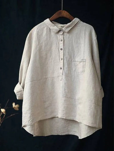 Women's Lapel Neck | Casual Solid Color Cotton Long Sleeve Shirt