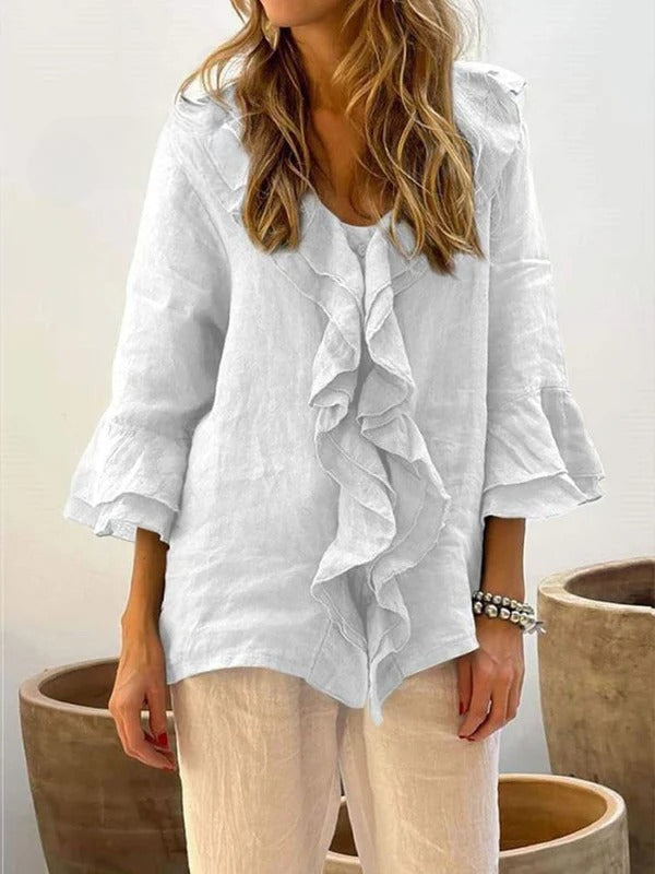 Women's Ruffles | Casual Cotton And 3/4 Sleeves Shirt