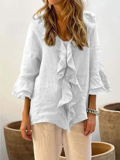 Women's Ruffles | Casual Cotton And 3/4 Sleeves Shirt