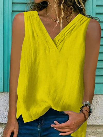 Women's V-Neck Hem Split | Sleeveless Shirt