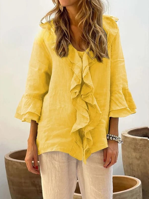 Women's Ruffles | Casual Cotton And 3/4 Sleeves Shirt