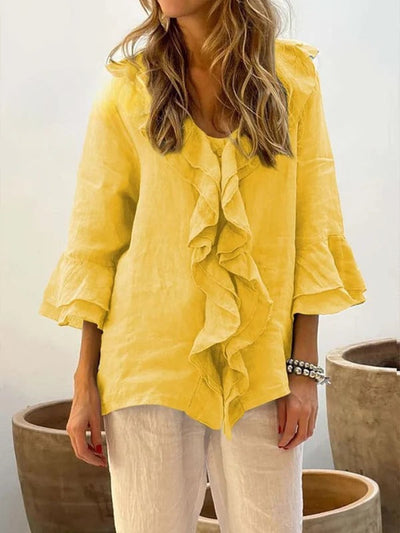 Women's Ruffles | Casual Cotton And 3/4 Sleeves Shirt