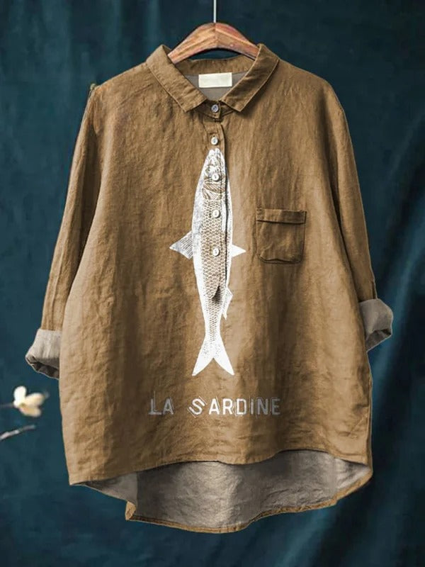 Sardine Fish Graphic Printed | Women's Casual Cotton Shirt