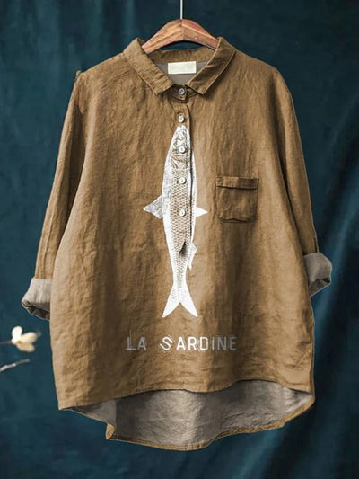 Sardine Fish Graphic Printed | Women's Casual Cotton Shirt