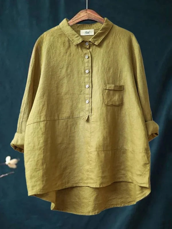 Women's Lapel Neck | Casual Solid Color Cotton Long Sleeve Shirt